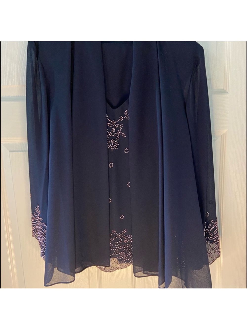 Coldwater Creek Navy Sheer Tunic with Rhinestone Detail